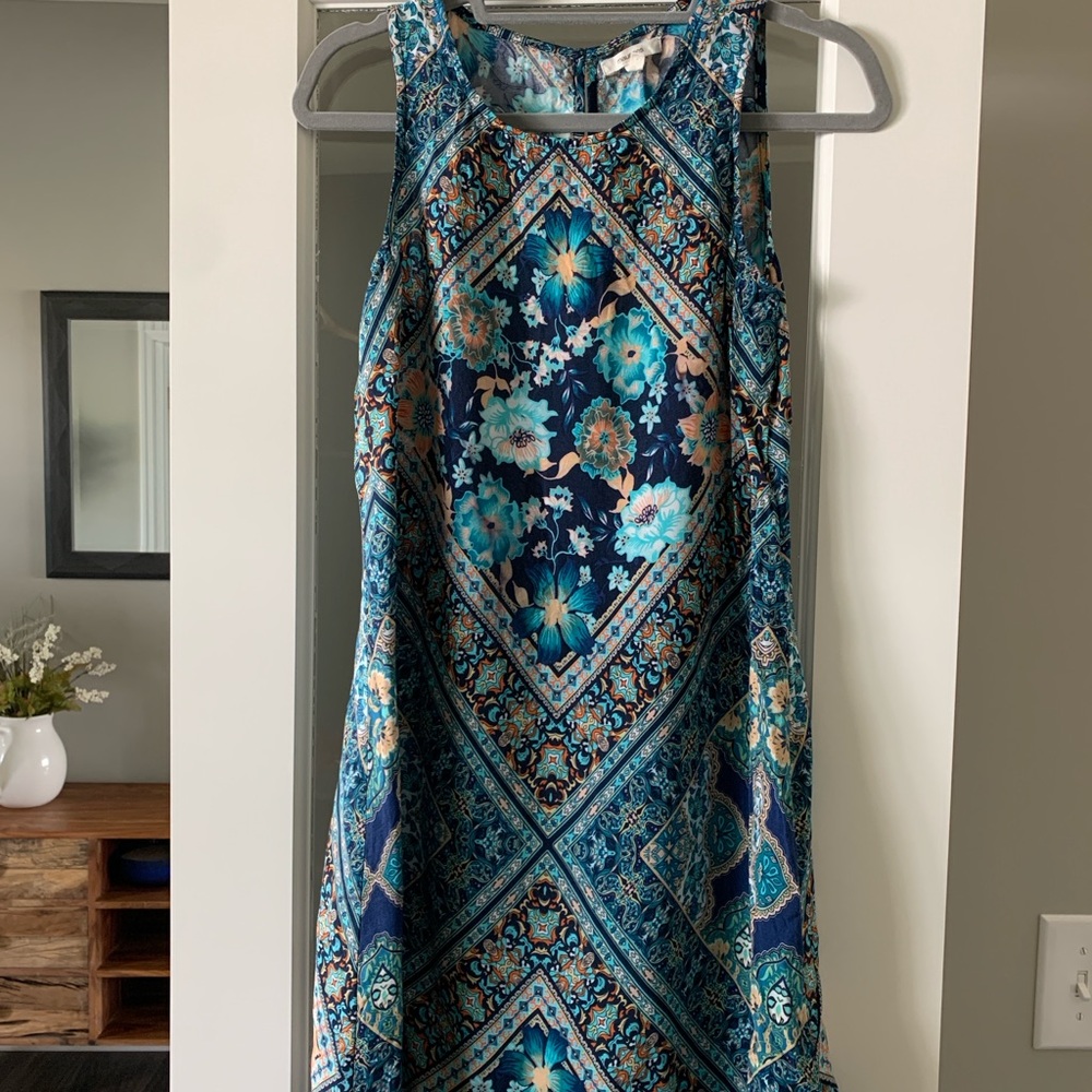 Floral Sleeveless Dress - Blue and Teal